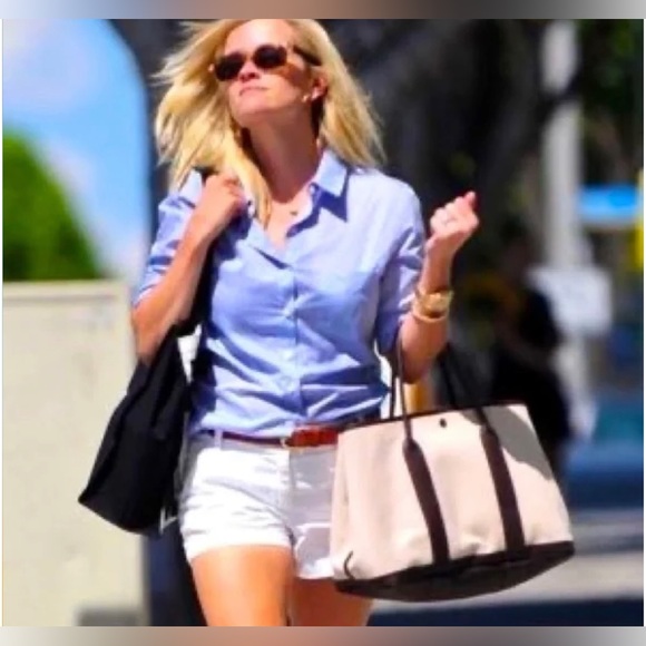 SOLD Auth HERMES Beige Canvas and Brown Leather Garden Party Tote Bag Purse - Picture 10 of 11